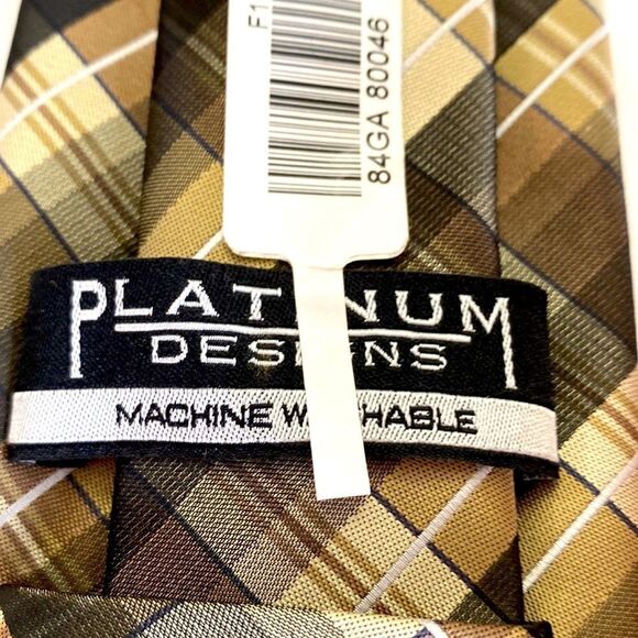 Platinum Designs tan brown white plaid 100 % polyester length 29 inches - Picture 4 of 6